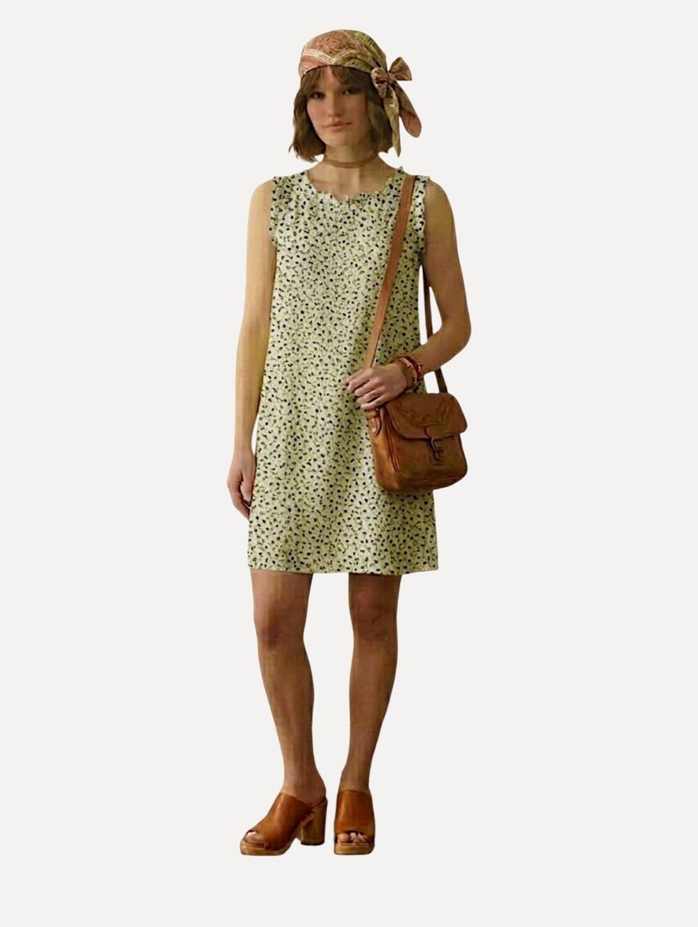 Vintage 80s KAMELLIA Lime Floral Flutter Sleeveless Shift Dress